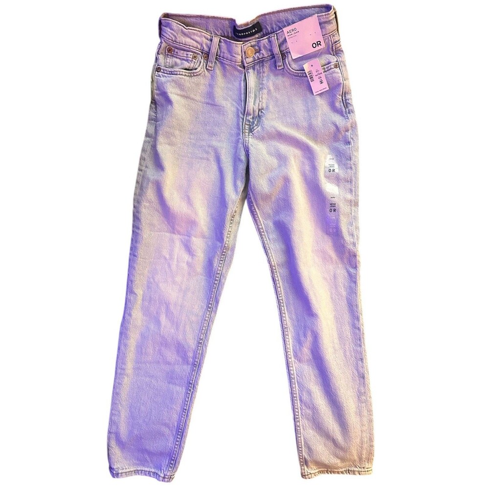 Aeropostale Mom Jeans Womens Size 0 Light Wash Blue High Waisted Ankle 27 Inseam